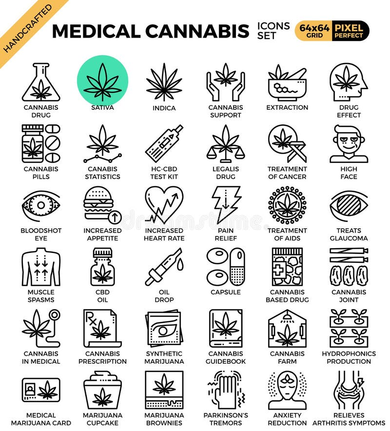 Linha médica ícones do conceito do cannabis ilustração do vetor Linha médica ícones do conceito do cannabis ilustração do vetor
