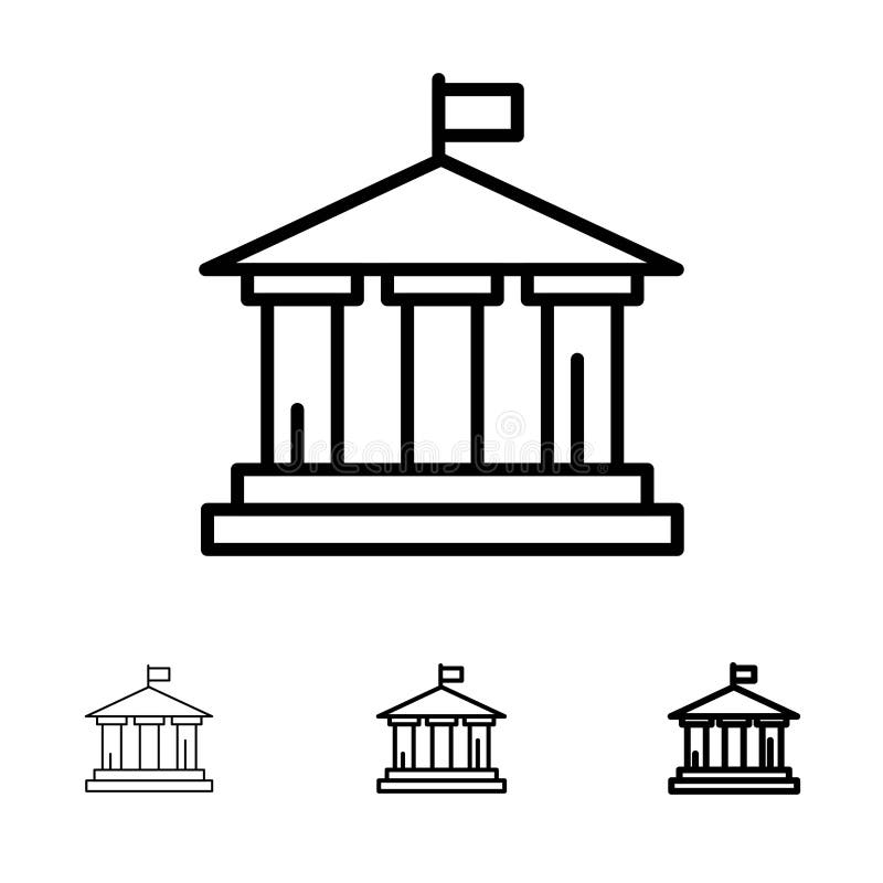 Linha preta corajosa e fina grupo do banco, da bandeira, do americano, dos EUA do ícone ilustração royalty free Linha preta corajosa e fina grupo do banco, da bandeira, do americano, dos EUA do ícone ilustração royalty free