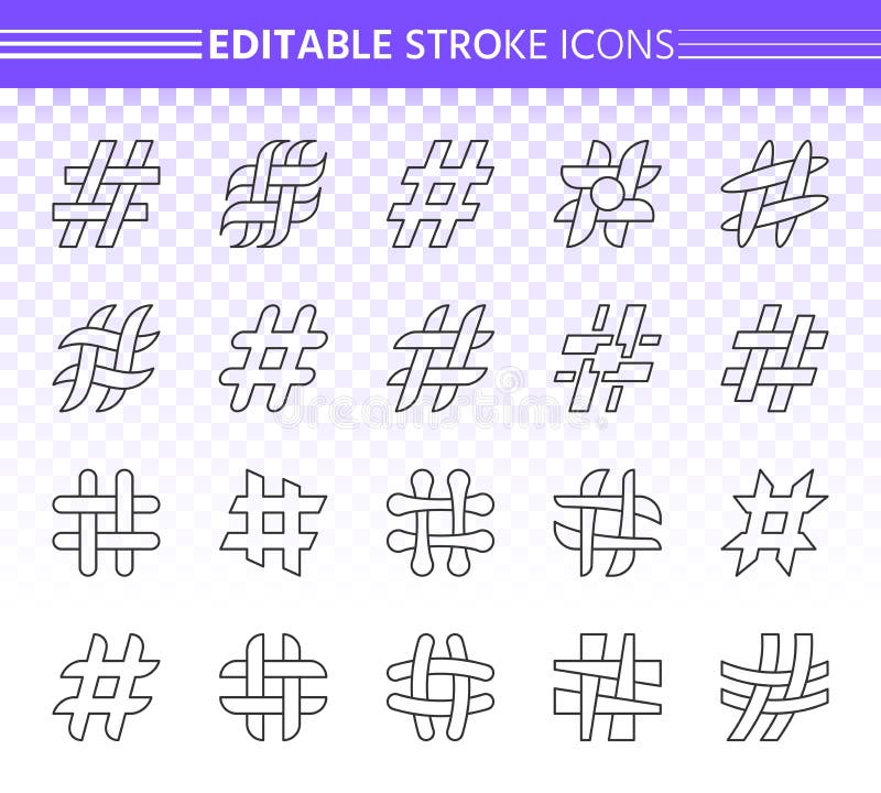 Linha preta simples grupo de Hashtag do vetor dos ícones ilustração royalty free Linha preta simples grupo de Hashtag do vetor dos ícones ilustração royalty free