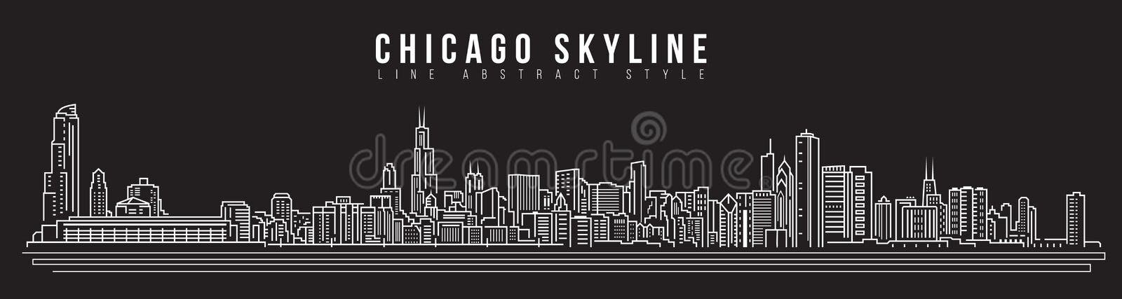 Linha projeto da construção da arquitetura da cidade da ilustração do vetor da arte - skyline de Chicago Linha projeto da construção da arquitetura da cidade da ilustração do vetor da arte - skyline de Chicago