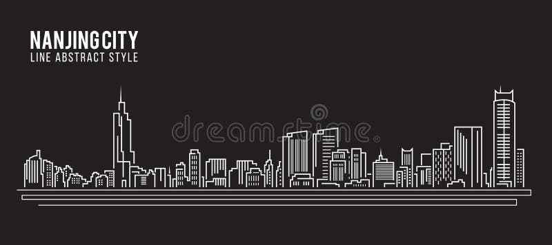 Linha projeto da construção da arquitetura da cidade da ilustração do vetor da arte - cidade de Nanjing ilustração royalty free Linha projeto da construção da arquitetura da cidade da ilustração do vetor da arte - cidade de Nanjing ilustração royalty free