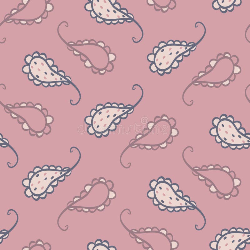 Linha projeto de Paisley do vetor da arte no fundo sem emenda cor-de-rosa empoeirado do teste padrão ilustração royalty free Linha projeto de Paisley do vetor da arte no fundo sem emenda cor-de-rosa empoeirado do teste padrão ilustração royalty free