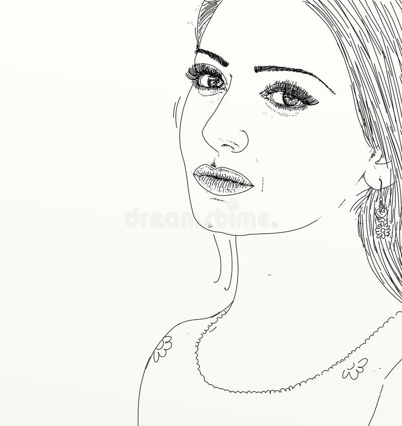 Linha retrato da arte da mulher ilustração royalty free Linha retrato da arte da mulher ilustração royalty free