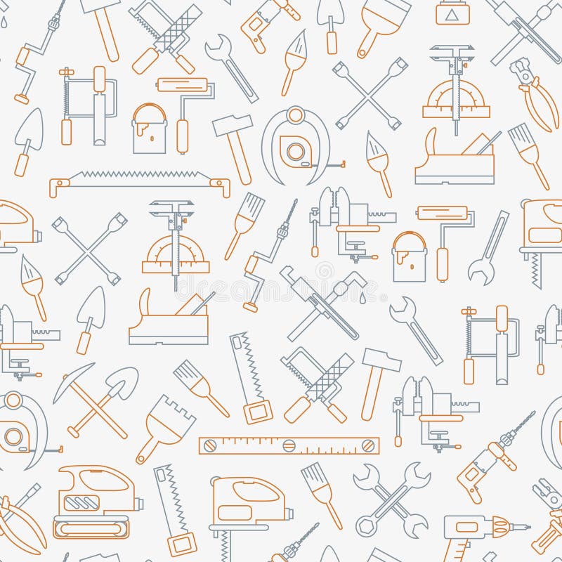 Linha sem emenda teste padrão com as ferramentas de funcionamento para a construção, a construção e os ícones home do reparo Ilus ilustração do vetor Linha sem emenda teste padrão com as ferramentas de funcionamento para a construção, a construção e os ícones home do reparo Ilus ilustração do vetor