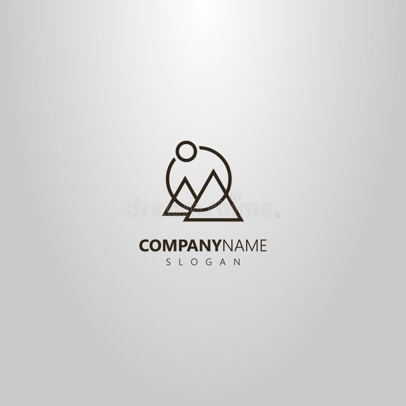 Linha simples logotipo geométrico do vetor da arte de dois montanhas e sóis triangulares em um quadro redondo ilustração do vetor Linha simples logotipo geométrico do vetor da arte de dois montanhas e sóis triangulares em um quadro redondo ilustração do vetor