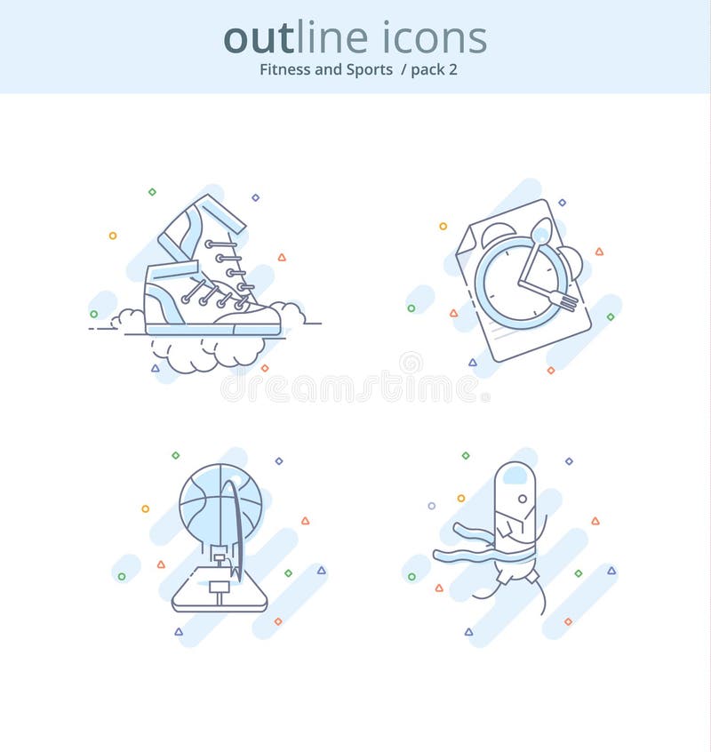 Linha superior ícone e conceito da qualidade ajustados: Aptidão, basquetebol, dieta, sapatilhas, correndo Linha conceito do logot ilustração stock Linha superior ícone e conceito da qualidade ajustados: Aptidão, basquetebol, dieta, sapatilhas, correndo Linha conceito do logot ilustração stock
