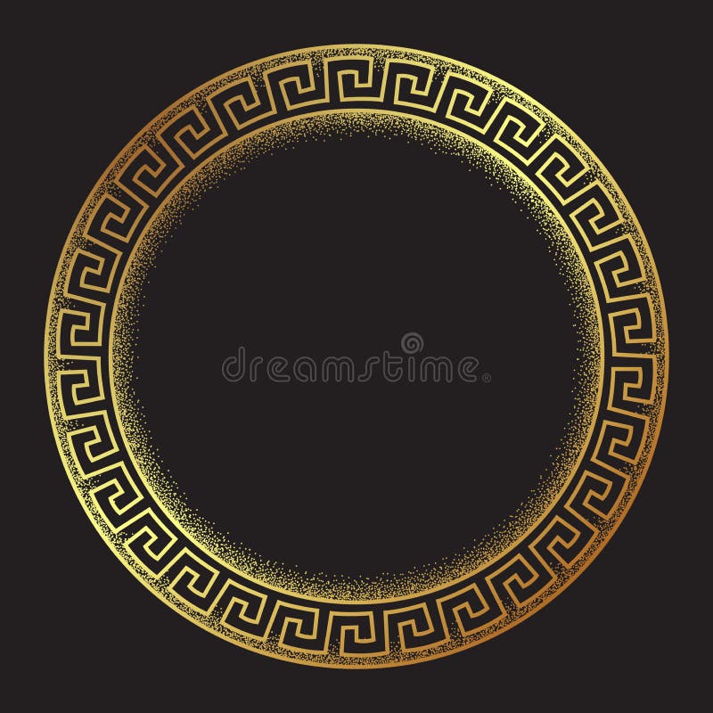A linha tirada arte do meandro do ouro do estilo mão ornanent grega antiga e o quadro redondo do trabalho do ponto projetam a ilu ilustração do vetor A linha tirada arte do meandro do ouro do estilo mão ornanent grega antiga e o quadro redondo do trabalho do ponto projetam a ilu ilustração do vetor