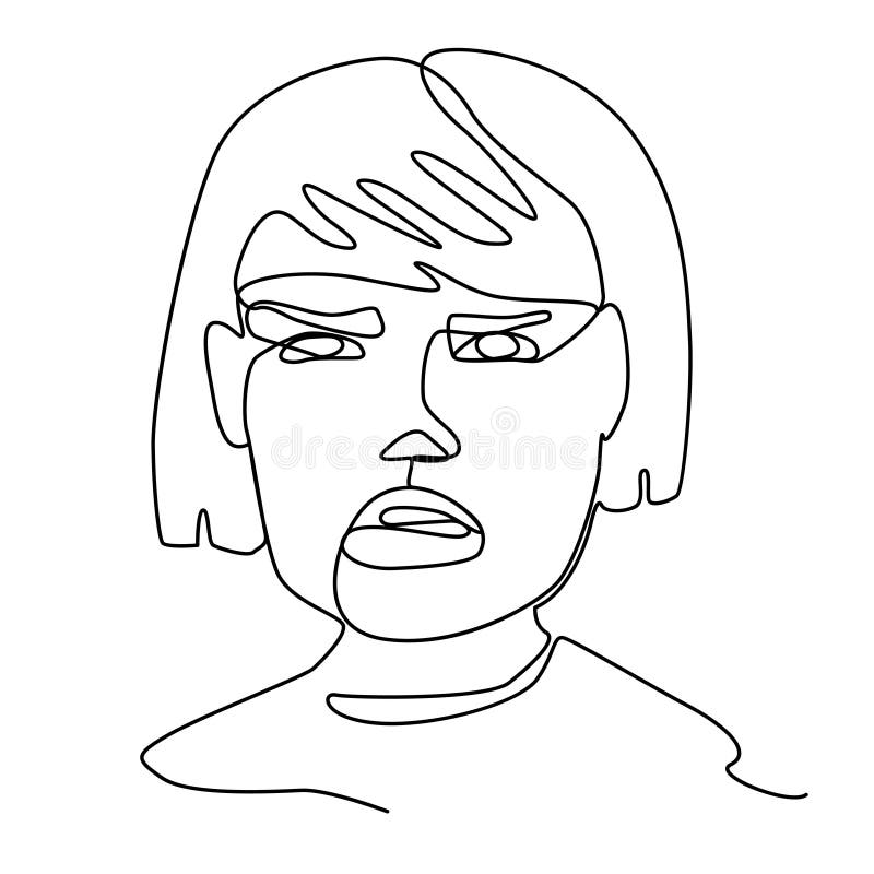 Linha triste Art Portrait da mulher uma Expressão facial da tristeza fêmea Silhueta linear tirada mão da mulher ilustração royalty free Linha triste Art Portrait da mulher uma Expressão facial da tristeza fêmea Silhueta linear tirada mão da mulher ilustração royalty free