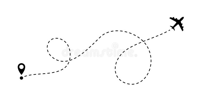 Linha linha ícone do avião do curso do vetor do trajeto