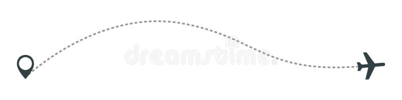 Linha ícone do avião do vetor do trajeto da rota de voo do plano de ar com ponto do começo e linha traço do traço
