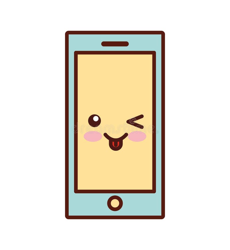 Linha ícone do estilo do kawaii da tecnologia de Smartphone ilustração royalty free Linha ícone do estilo do kawaii da tecnologia de Smartphone ilustração royalty free