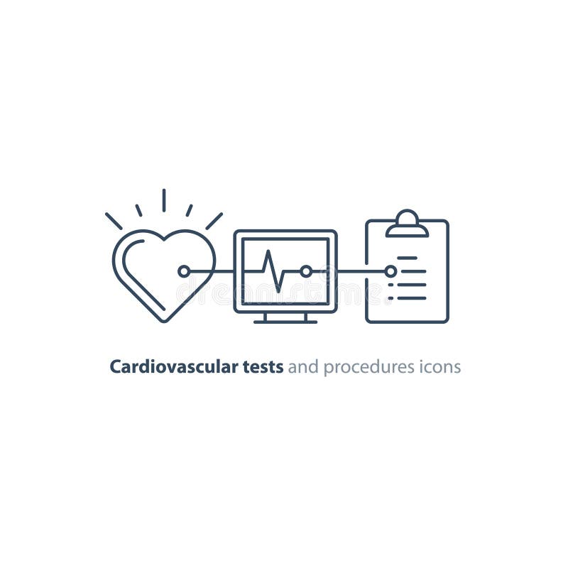Linha ícone do teste do coração, logotipo do monitor do eletrocardiograma, exame da cardiologia ilustração royalty free Linha ícone do teste do coração, logotipo do monitor do eletrocardiograma, exame da cardiologia ilustração royalty free