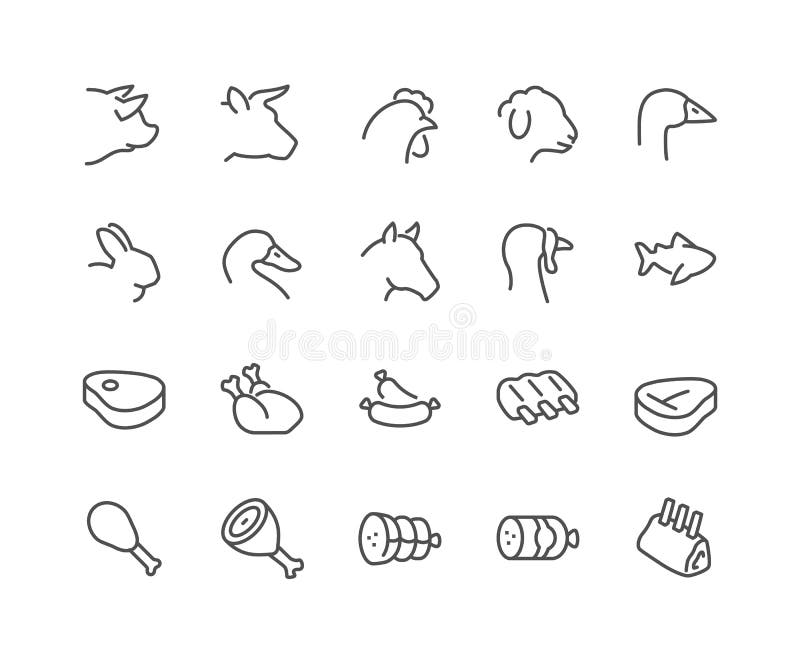 Simple Set of Meat Related Vector Line Icons. Contains such Icons as Pork, Beef, Goose, Rabbit, Duck, Horse, Turkey, Fish and more. Editable Stroke. 48x48 Pixel Perfect. Simple Set of Meat Related Vector Line Icons. Contains such Icons as Pork, Beef, Goose, Rabbit, Duck, Horse, Turkey, Fish and more. Editable Stroke. 48x48 Pixel Perfect.