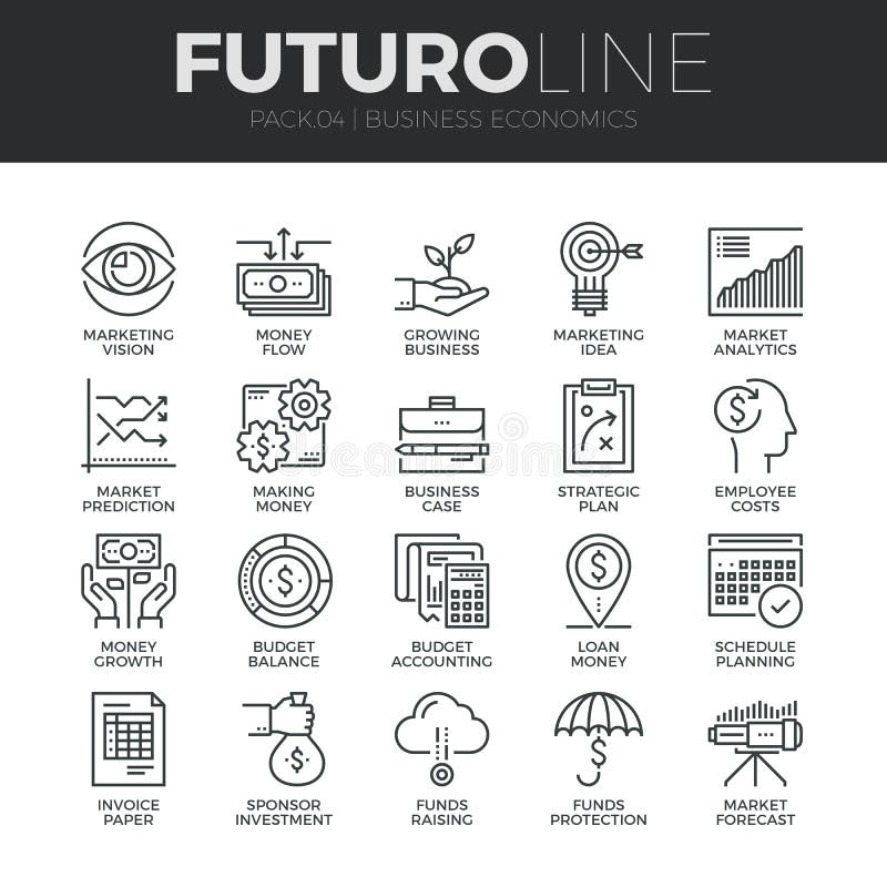 Linha ícones de Futuro da economia do negócio ajustados ilustração do vetor Linha ícones de Futuro da economia do negócio ajustados ilustração do vetor