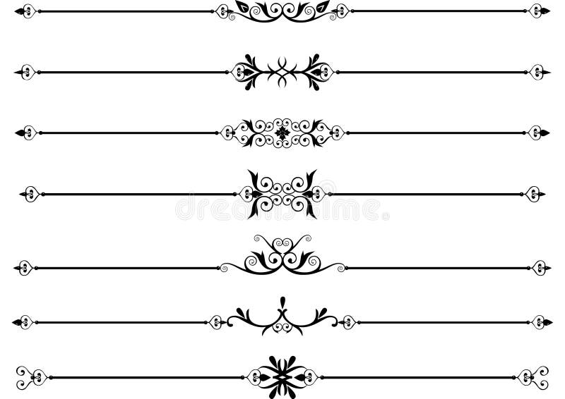 Rule lines or dividers with scrolls with intricate designs. Rule lines or dividers with scrolls with intricate designs