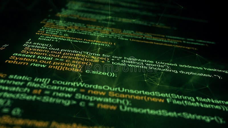 Linhas de codificação java no espaço conectado à rede digital com linhas plexas 4k ilustração stock