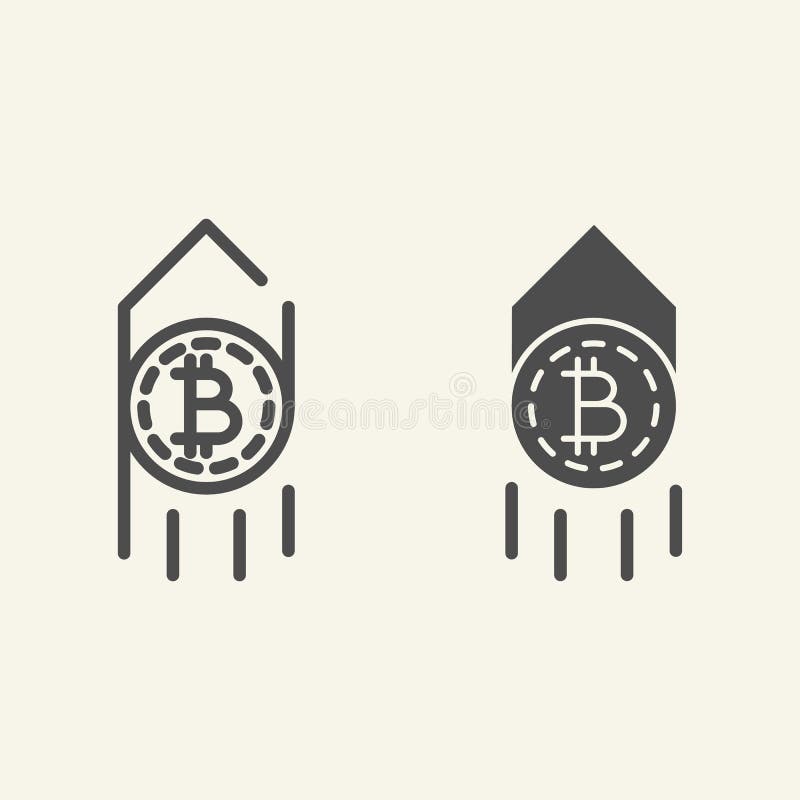 Linie bitcoin de creștere și pictogramă glif. săgeată în sus cu ilustrare vectorială bitcoin izolată pe alb. creștere criptomonedă vector illustration