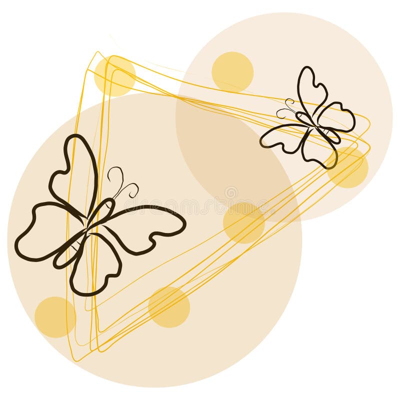Linie de fluture. Fundal cerc bej. Ilustrare a naturii vectoriale. Detaliu traseu galben. stock illustration