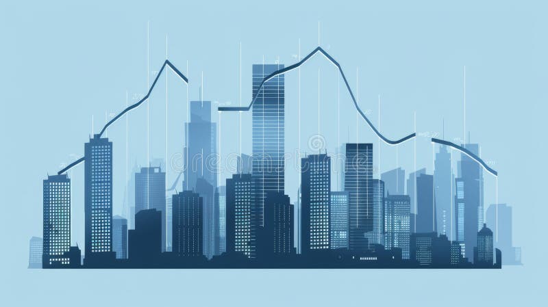 Linie de orizont apus cu proiecție Diagramă de creștere economică royalty free illustration