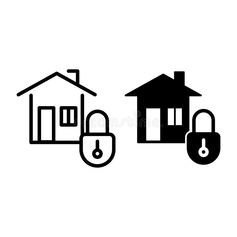 Linie des inländischen Wertpapieres und Glyphikone Haus mit der Verschlussvektorillustration lokalisiert auf Weiß Sicheres Haupte vektor abbildung Linie des inländischen Wertpapieres und Glyphikone Haus mit der Verschlussvektorillustration lokalisiert auf Weiß Sicheres Haupte vektor abbildung