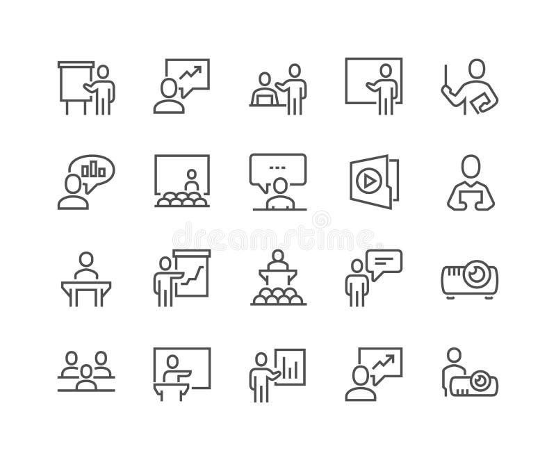 Simple Set of Business Presentation Related Vector Line Icons. Contains such Icons as Presenter, Teacher, Audience and more. Editable Stroke. 48x48 Pixel Perfect. Simple Set of Business Presentation Related Vector Line Icons. Contains such Icons as Presenter, Teacher, Audience and more. Editable Stroke. 48x48 Pixel Perfect.