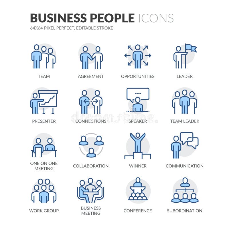 Simple Set of Business People Related Color Vector Line Icons. Contains such Icons as Business Meeting, Handshake, Agreement, One on One Meeting and more. Editable Stroke. 64x64 Pixel Perfect. Simple Set of Business People Related Color Vector Line Icons. Contains such Icons as Business Meeting, Handshake, Agreement, One on One Meeting and more. Editable Stroke. 64x64 Pixel Perfect.