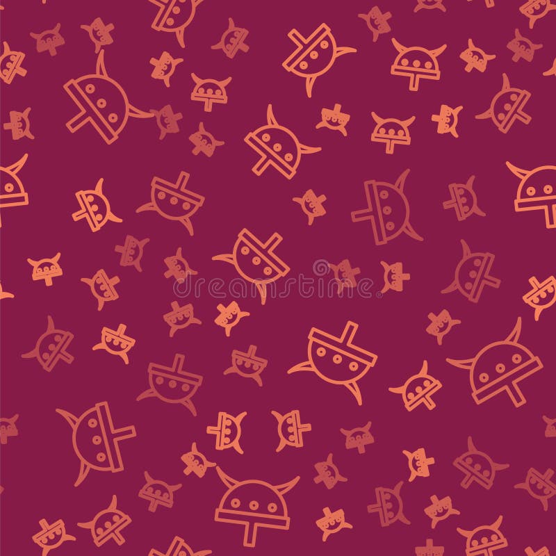 Linie maro care virează în cască cu coarne izolate cu model fără sudură pe fond roșu. vector vector illustration