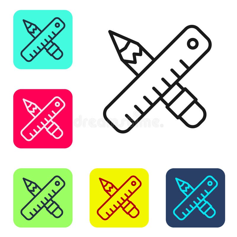 Linie neagră Riglă intersectată și pictogramă creion izolate pe fundal alb. Simbol drept. Desen și educație stock illustration