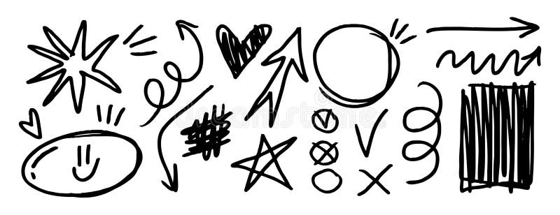 Linie odręcznego rysowania czarnego znacznika zestawu dokującego. Elementy konstrukcyjne linii cienkich Grunge ilustracja wektor