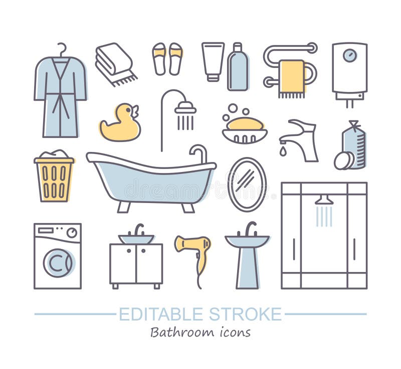 Linie Satz von Ikonen - Badezimmer Vektorillustration mit editable Anschlag stock abbildung Linie Satz von Ikonen - Badezimmer Vektorillustration mit editable Anschlag stock abbildung