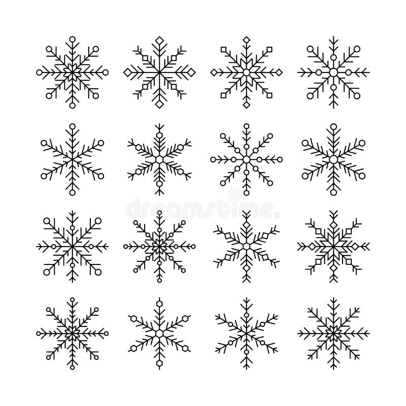 Linie Schneeflockenikonensatz Vektorillustration von Winterschneeflocken Lokalisierte Gegenstände lizenzfreie abbildung Linie Schneeflockenikonensatz Vektorillustration von Winterschneeflocken Lokalisierte Gegenstände lizenzfreie abbildung