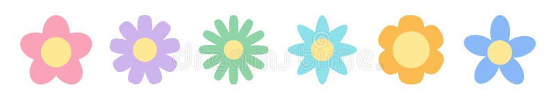 Linie set de flori de primăvară. colecția de flori de culoare pastilă. daisy chamomile cornflower sun flower chrysanthemum. proasp royalty free illustration