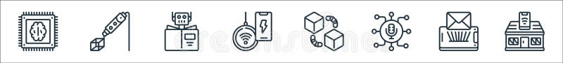 Linie Symbole der neuen Technologie. linearer Satz. Qualitätsvektorlinie eingestellt wie intelligentes Hauptzeichensymbol hologramm blockchain App d