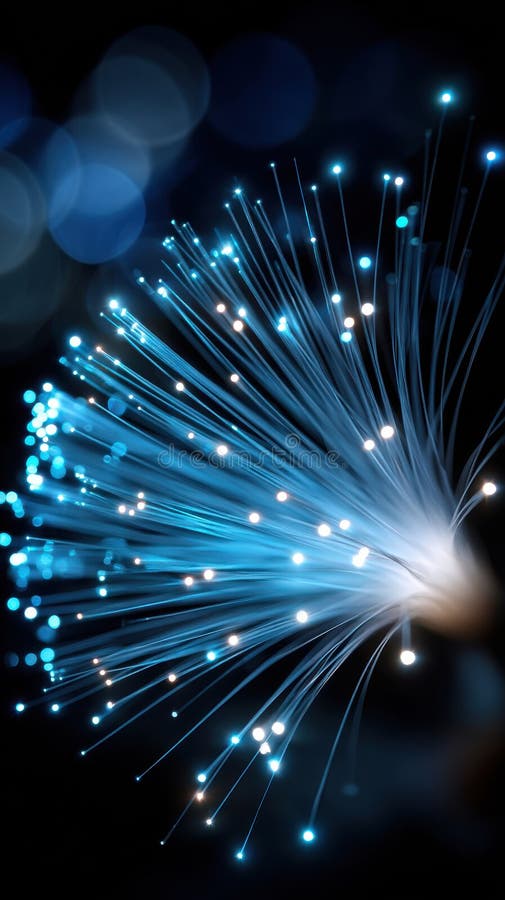 Linii de fibră optică strălucitoare pe un fundal întunecat pentru concepte de inovare tehnologică stock image
