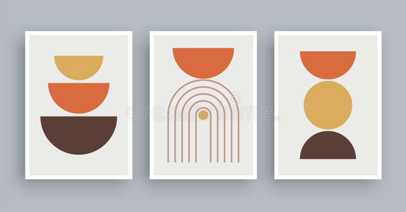 Linii de pictare pe perete abstracte și fundal cerc. elemente geometrice minimaliste și linii trase manual. mijlocul secolului royalty free illustration