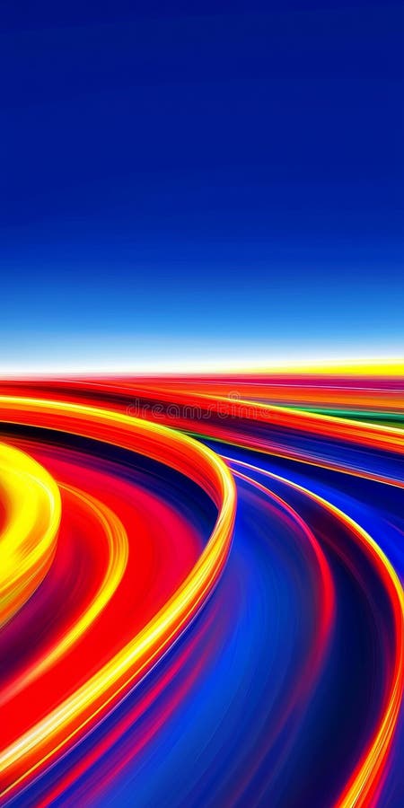 Liniile de culoare galben-roșu aprins și de culoare albastră creează un tipar abstract dinamic și dinamic împotriva unui cer albas stock images