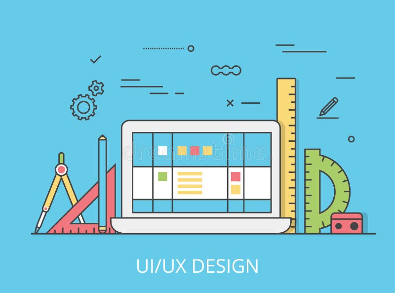 Liniowy mieszkania UI/UX interfejsu projekta strony internetowej wektor ilustracji Liniowy mieszkania UI/UX interfejsu projekta strony internetowej wektor ilustracji