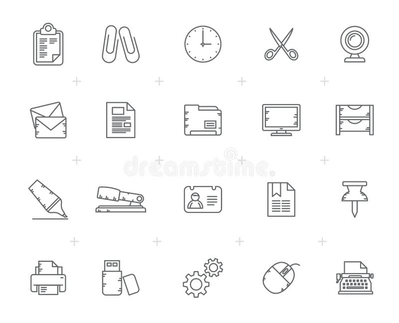 Linje affär och symboler för kontorsutrustning stock illustrationer Linje affär och symboler för kontorsutrustning stock illustrationer