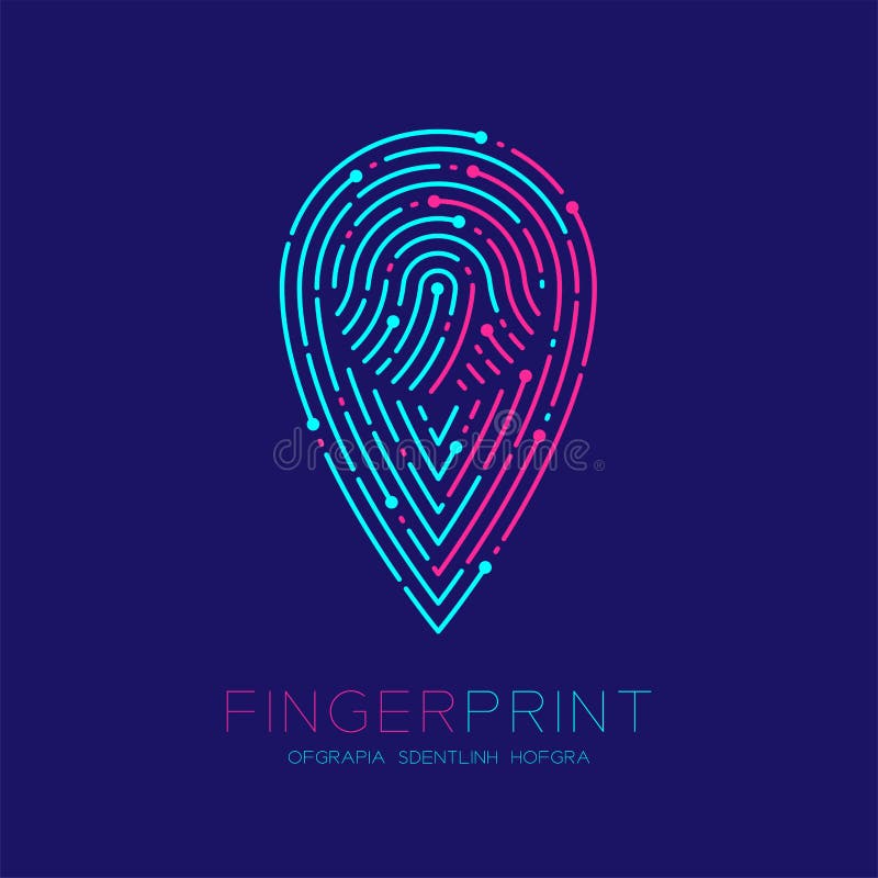 Linje för streck för logo för modell för bildläsning för fingeravtryck för form för GPS navigatörsymbol, digitalt översiktspekare stock illustrationer