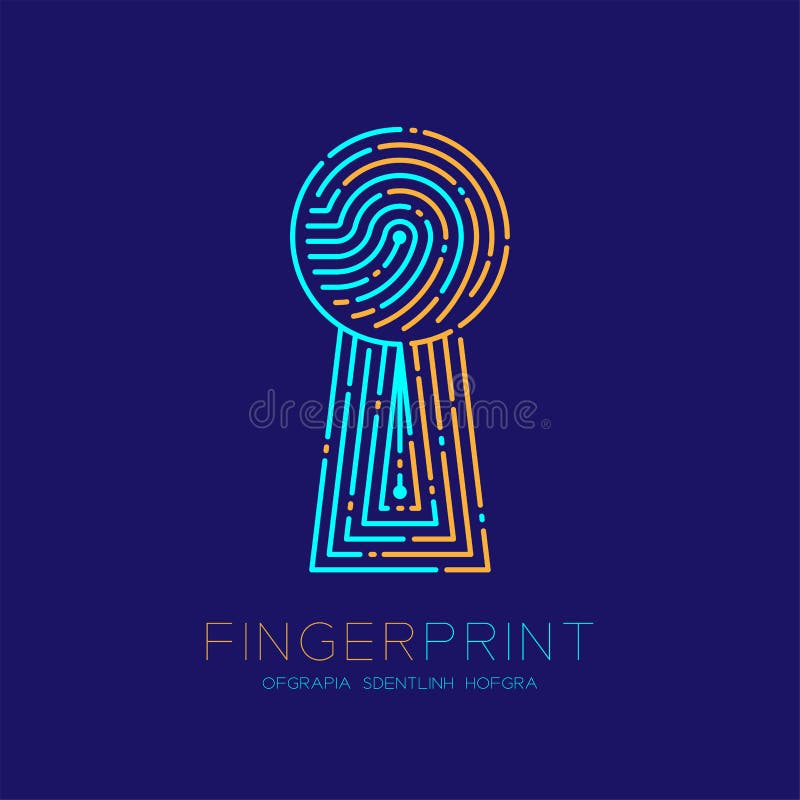 Linje för streck för logo för modell för bildläsning för nyckelhålformfingeravtryck, digitalt nyckelbegrepp, redigerbar blå slagl royaltyfri illustrationer