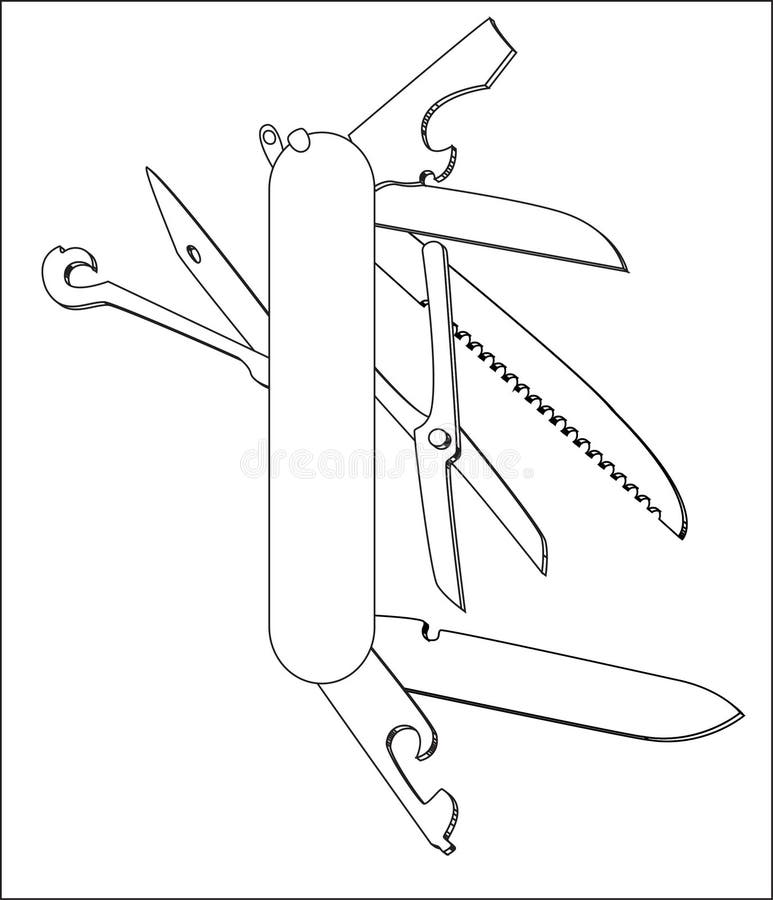 Linje konst för schweizareknivvektor stock illustrationer