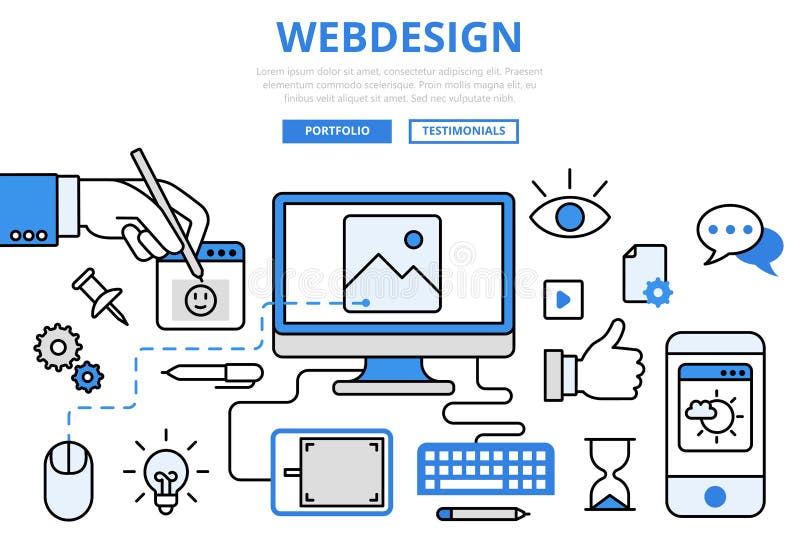 Linje konstvektorsymboler för lägenhet för begrepp för GUI för Webdesign websitedesign