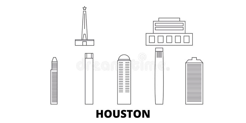 Linje lopphorisontuppsättning för Förenta staterna Houston För översiktsstad för Förenta staterna Houston illustration för vektor stock illustrationer Linje lopphorisontuppsättning för Förenta staterna Houston För översiktsstad för Förenta staterna Houston illustration för vektor stock illustrationer