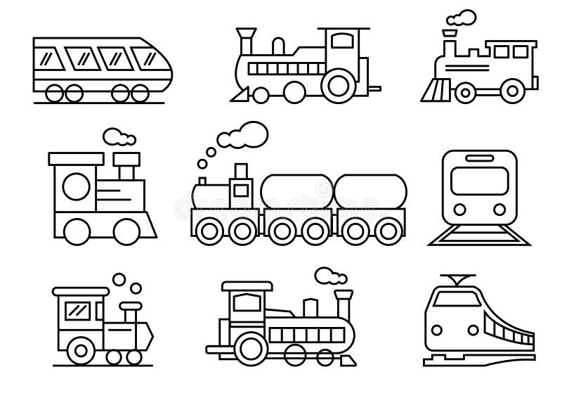Linje symboler uppsättning, trans., drev, vektorillustrationer royaltyfri illustrationer Linje symboler uppsättning, trans., drev, vektorillustrationer royaltyfri illustrationer