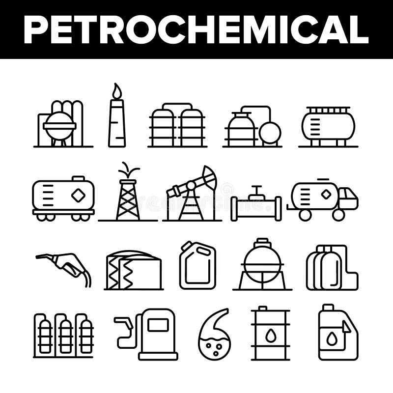 Linje symbolsuppsättning för vektor för petrokemisk bransch tunn vektor illustrationer Linje symbolsuppsättning för vektor för petrokemisk bransch tunn vektor illustrationer