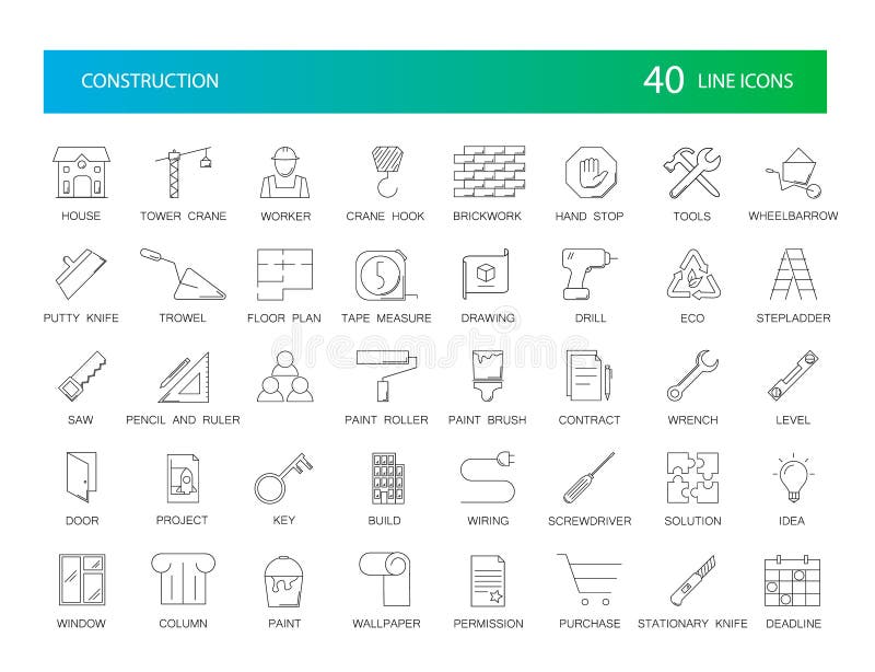 Linje symbolsuppsättning Konstruktionspacke vektor illustrationer Linje symbolsuppsättning Konstruktionspacke vektor illustrationer