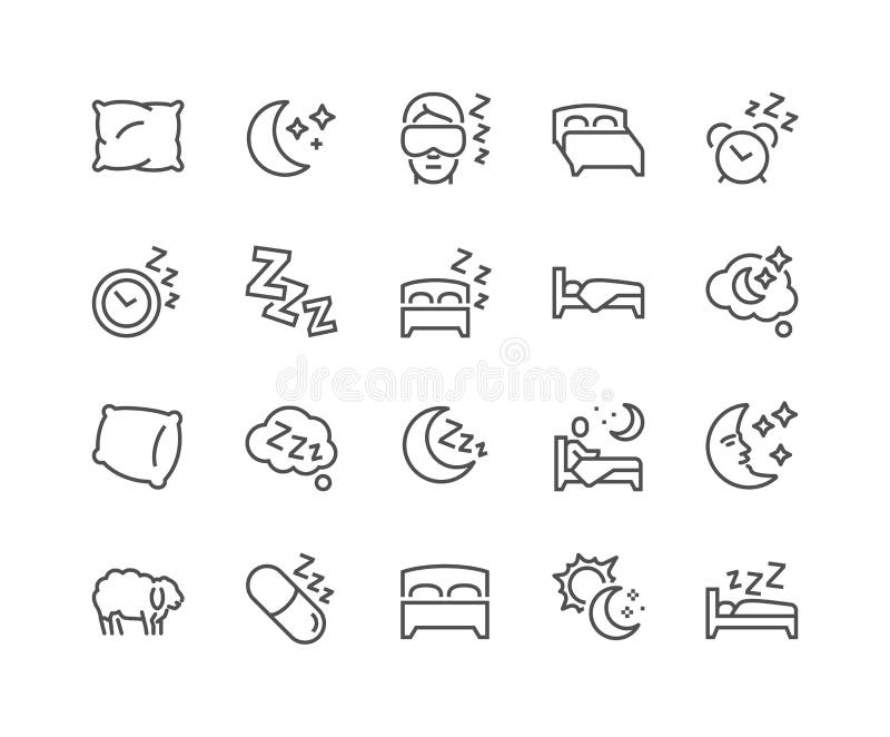 Simple Set of Sleep Related Vector Line Icons. Contains such Icons as Insomnia, Pillow, Sleeping Pills and more. Editable Stroke. 48x48 Pixel Perfect. Simple Set of Sleep Related Vector Line Icons. Contains such Icons as Insomnia, Pillow, Sleeping Pills and more. Editable Stroke. 48x48 Pixel Perfect.