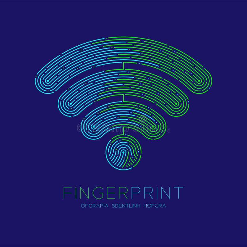 Linjen för strecket för symbolen för logoen för fingeravtrycket för den Wifi symbolmodellen, internetradio förbinder begreppet, r vektor illustrationer