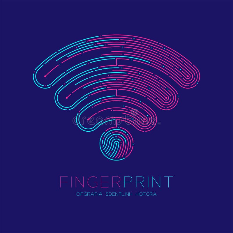 Linjen för strecket för symbolen för logoen för fingeravtrycket för den Wifi symbolmodellen, internetradio förbinder begreppet, r royaltyfri illustrationer