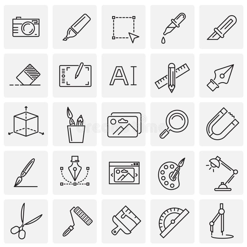 Linjen symboler för den grafiska designen ställde in på fyrkantbakgrund för diagrammet och rengöringsdukdesignen, modernt enkelt stock illustrationer